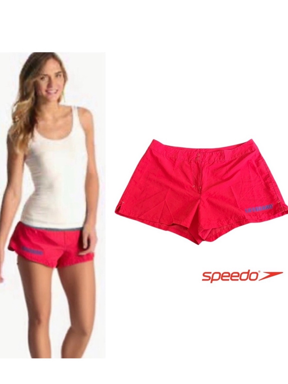 Speedo Women’s Red Lifeguard Athletic Shorts Quick-Dry NWT Size 12 Large